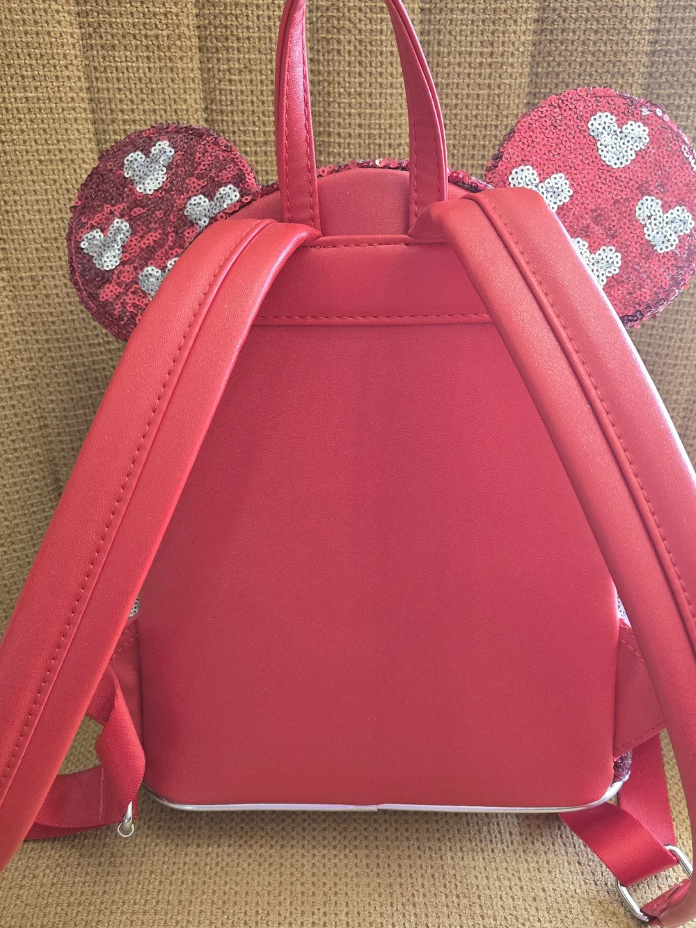 Loungefly Disney Red Sequin Minnie Ear Mini Backpack with Silver Bow